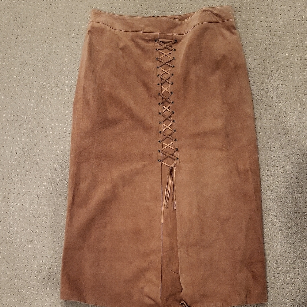 Brown Lace-Up Suede Skirt